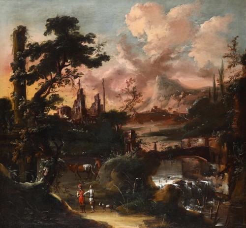 Paysage fantastique au coucher du soleil - École Vénitienne du 18e siècle